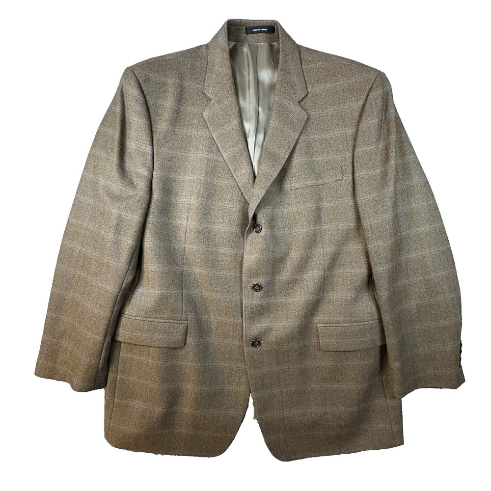 Calvin‎ Klein Men's 46R (~48R) Brown Windowpane Sport Coat Wool Cashmere Canada